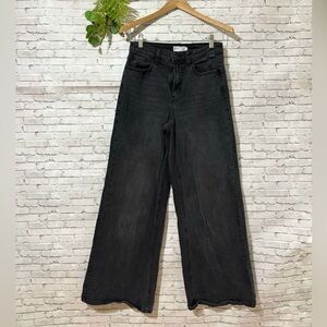Cello Black Distressed Wash Wide Leg Stretch Jeans